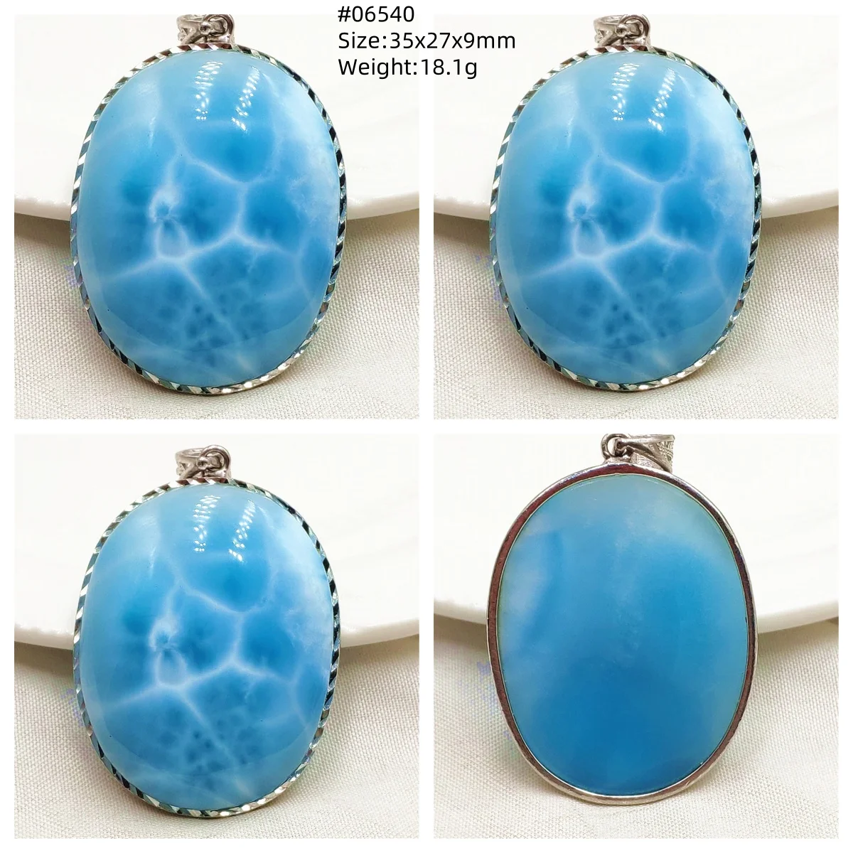 Oval Blue Larimar Teardrop Pendant Necklace, AAAAAA - Image 59