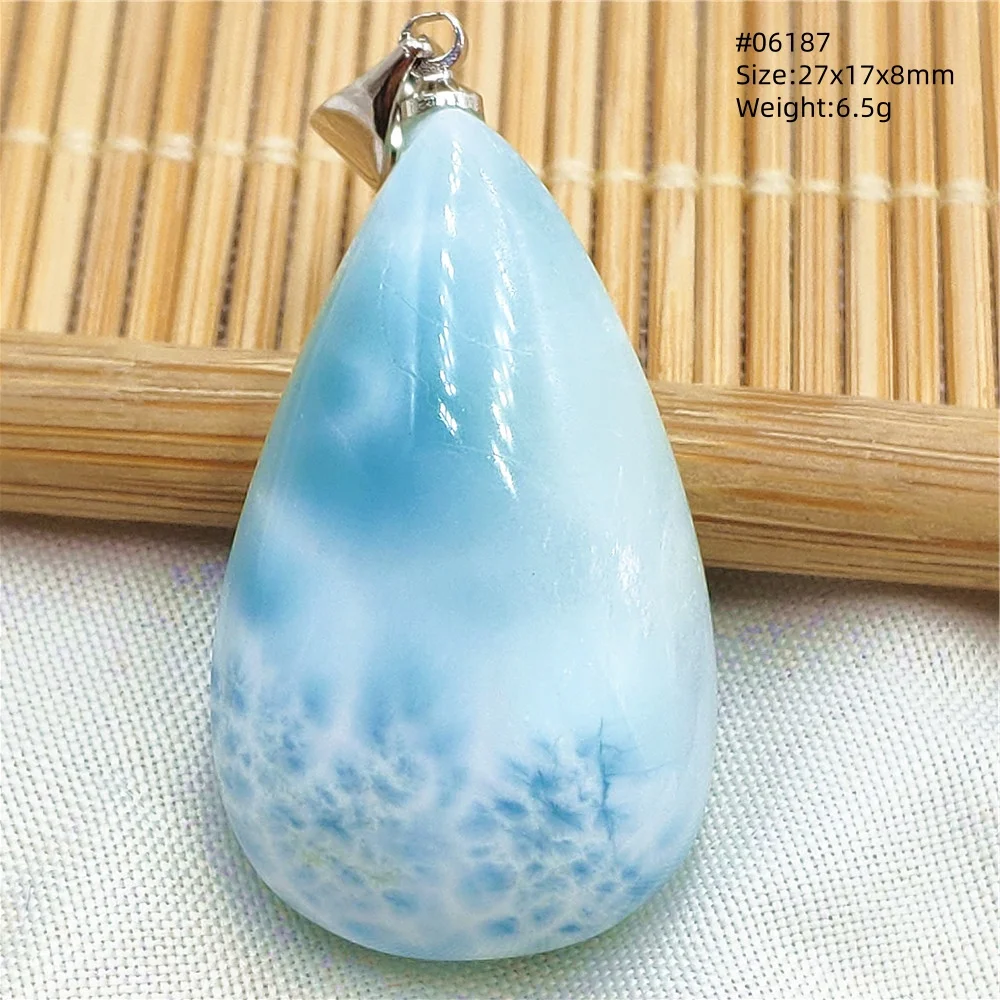 Oval Blue Larimar Teardrop Pendant Necklace, AAAAAA - Image 33