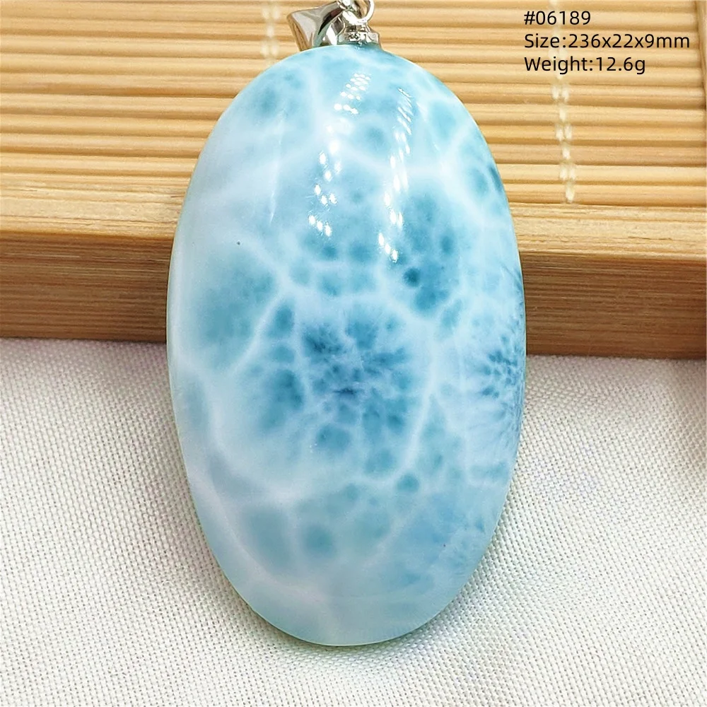 Oval Blue Larimar Teardrop Pendant Necklace, AAAAAA - Image 35