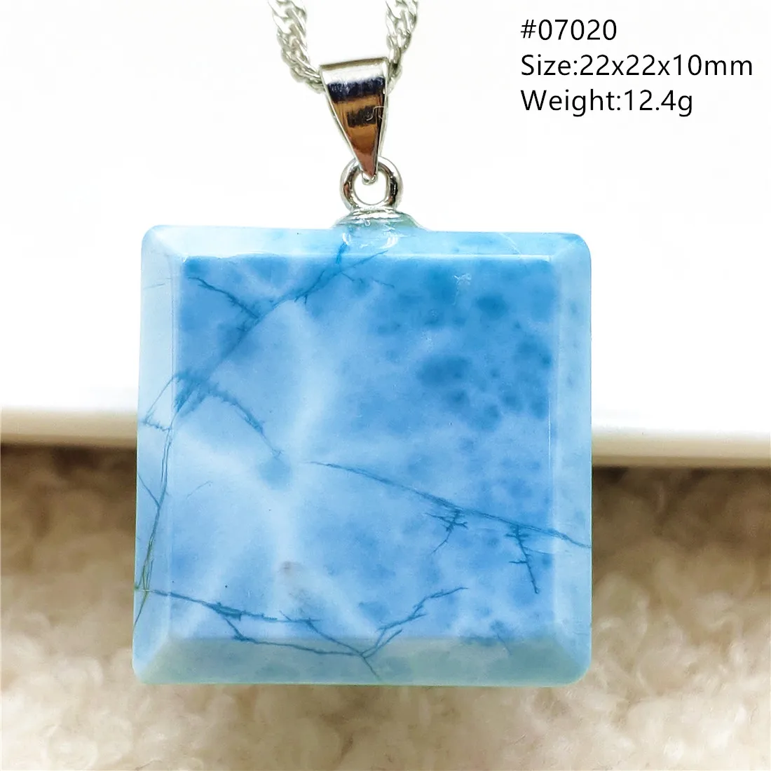 Oval Blue Larimar Teardrop Pendant Necklace, AAAAAA - Image 43