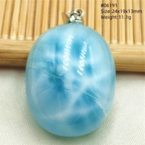 Oval Blue Larimar Teardrop Pendant Necklace, AAAAAA - Image 37