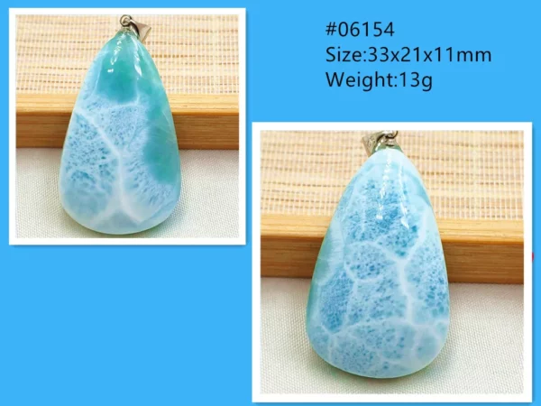 Oval Blue Larimar Teardrop Pendant Necklace, AAAAAA