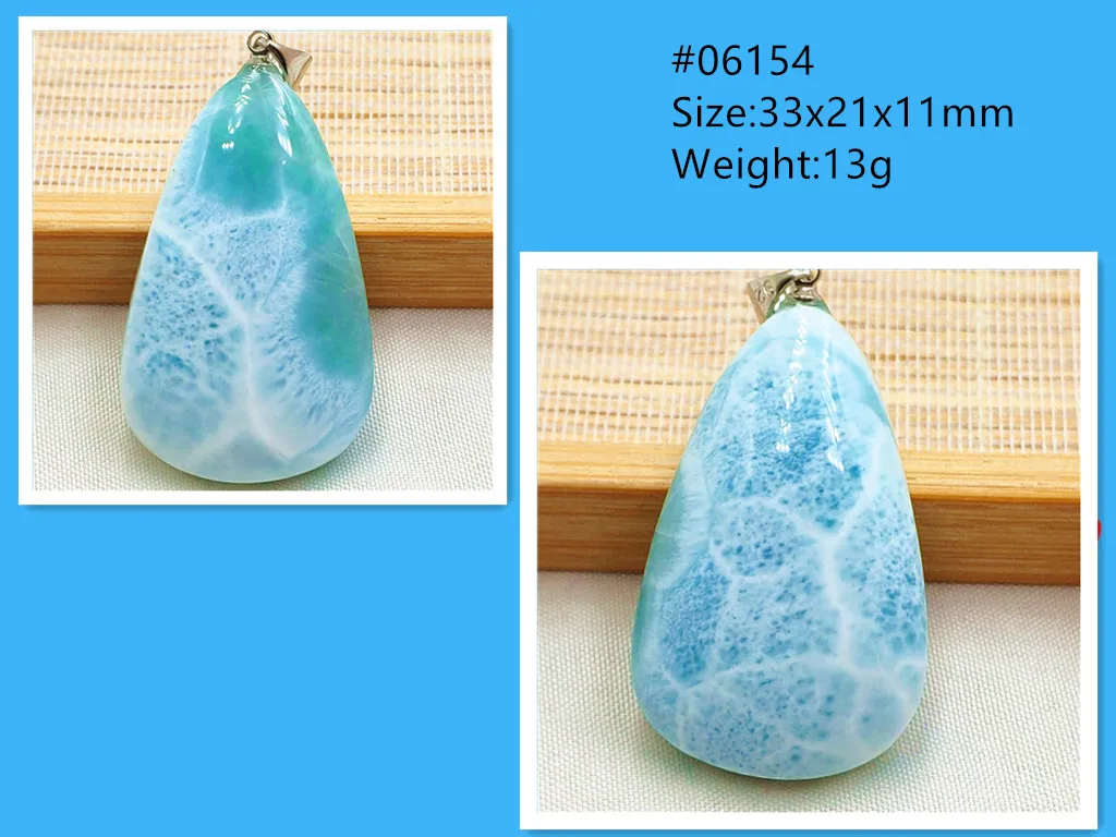 Oval Blue Larimar Teardrop Pendant Necklace, AAAAAA - Image 15