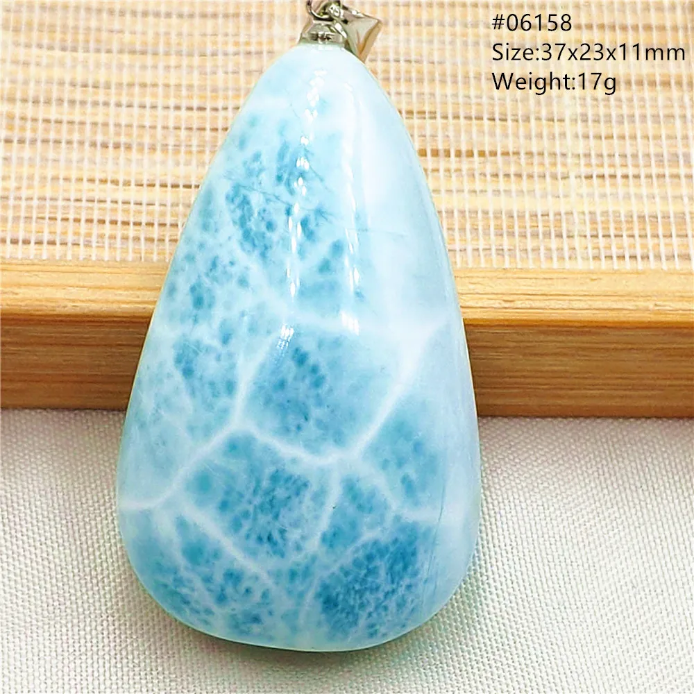 Oval Blue Larimar Teardrop Pendant Necklace, AAAAAA - Image 11