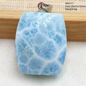 Oval Blue Larimar Teardrop Pendant Necklace, AAAAAA - Image 22