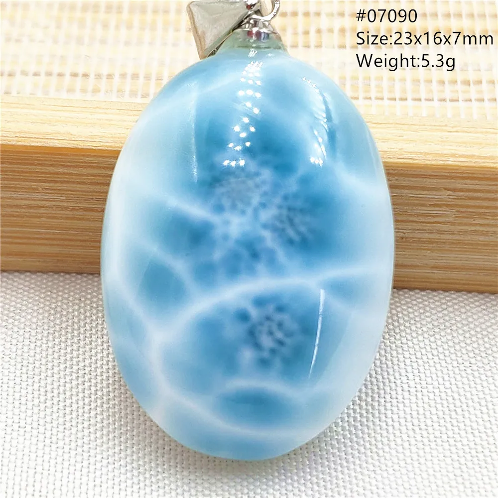 Oval Blue Larimar Teardrop Pendant Necklace, AAAAAA - Image 1