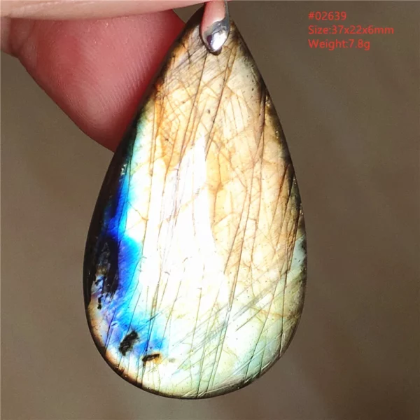 Natural Labradorite Flash Pendant Necklace, Water Drop