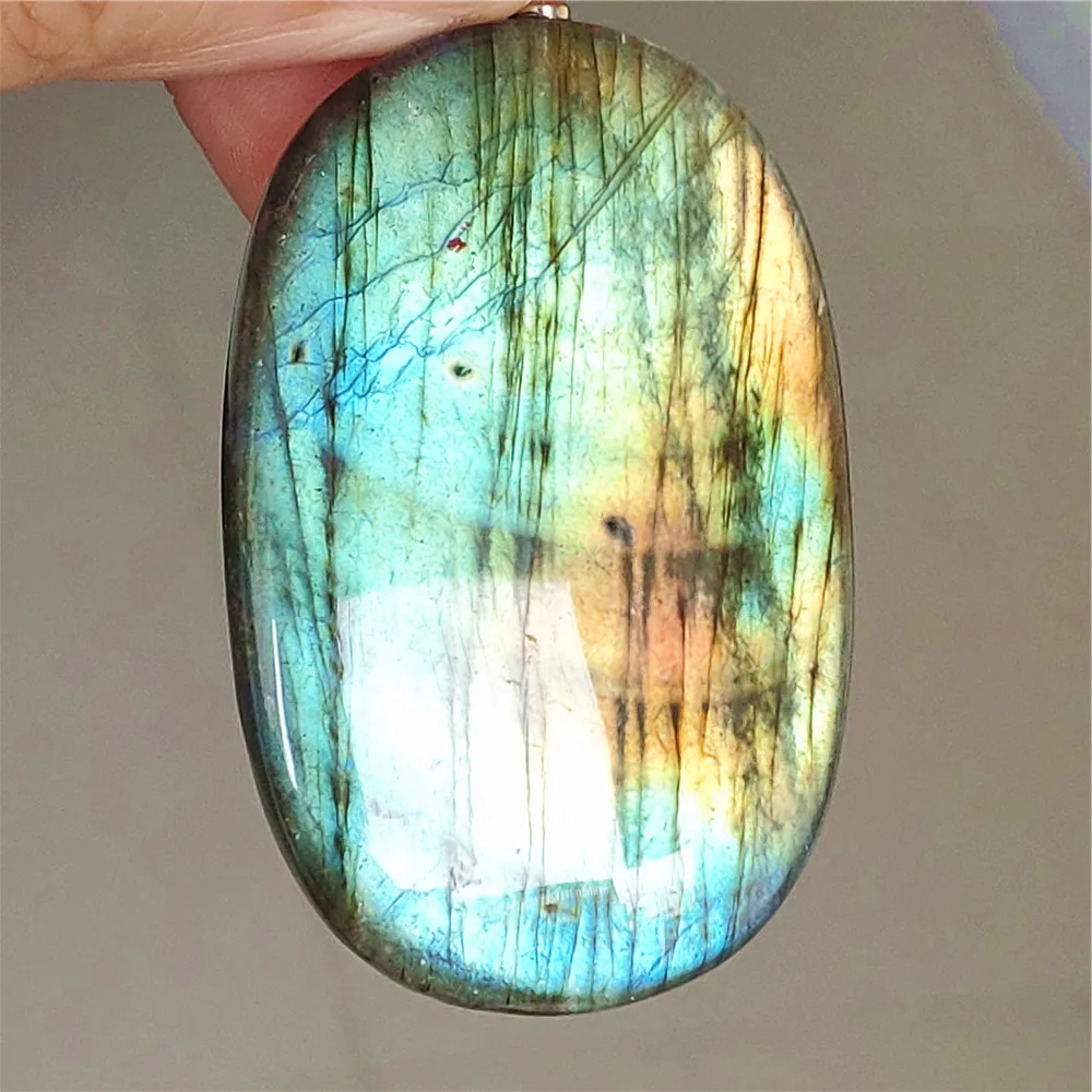 Natural Labradorite Flash Pendant Necklace, Water Drop - Image 20