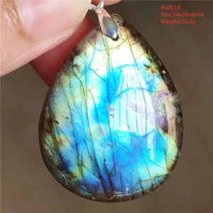 Natural Labradorite Flash Pendant Necklace, Water Drop - Image 60