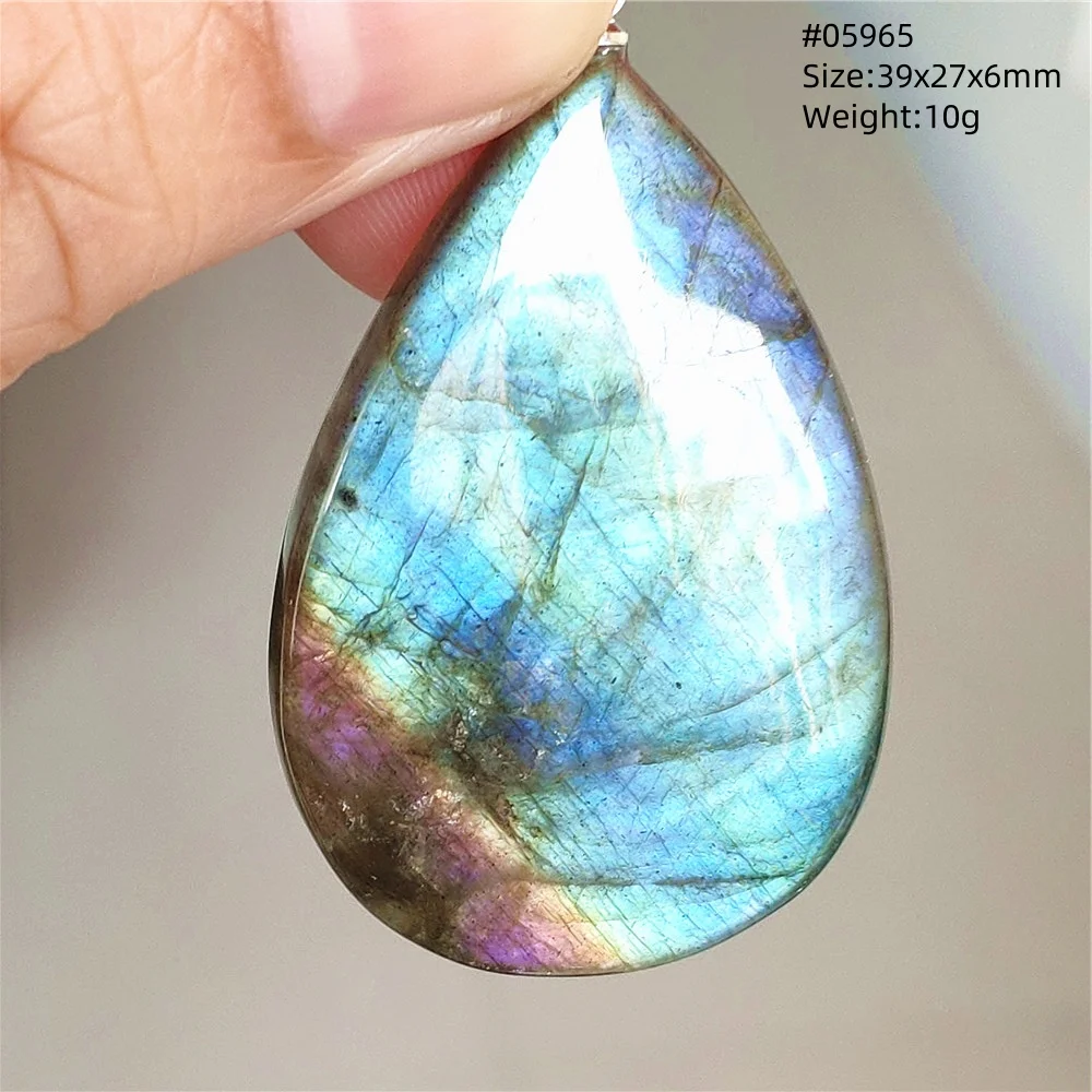 Natural Labradorite Flash Pendant Necklace, Water Drop - Image 26