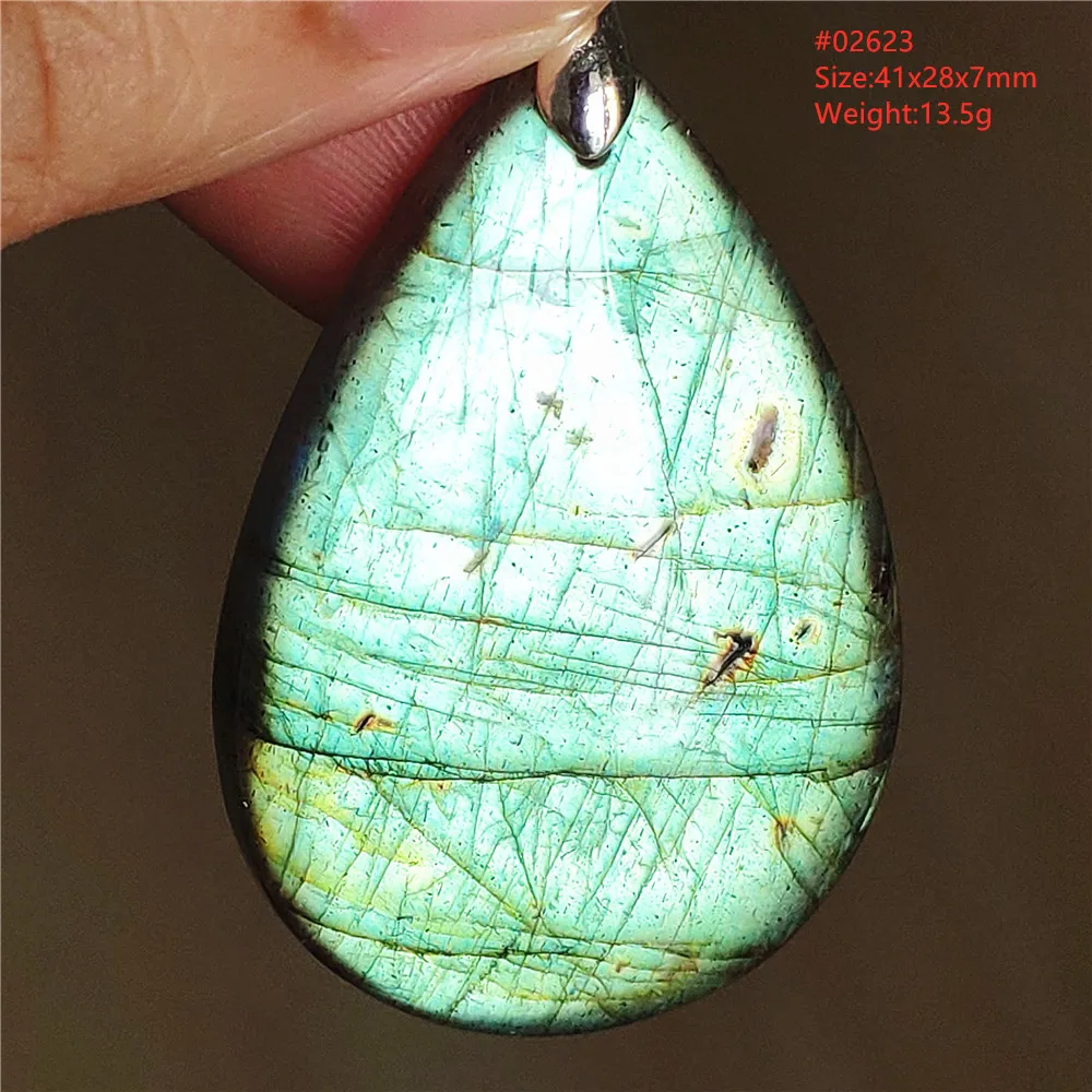 Natural Labradorite Flash Pendant Necklace, Water Drop - Image 61