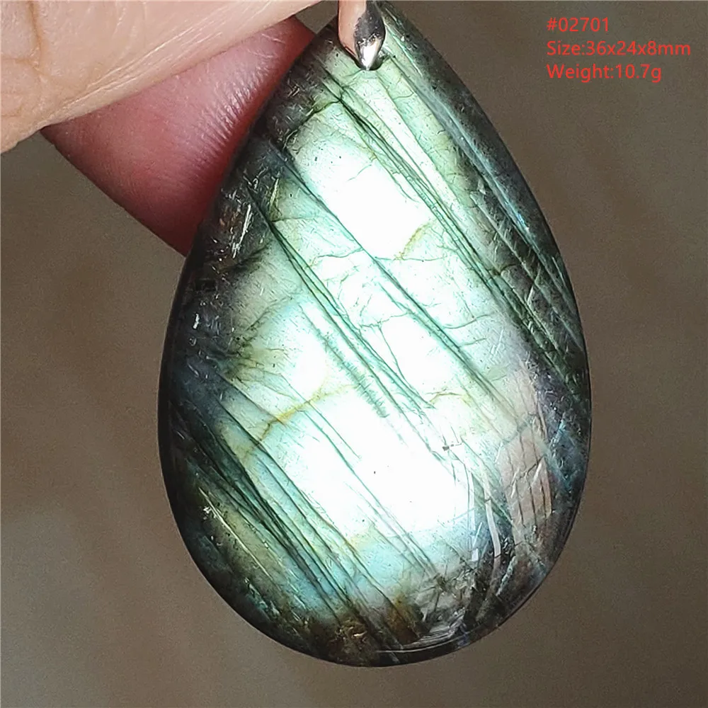 Natural Labradorite Flash Pendant Necklace, Water Drop - Image 13