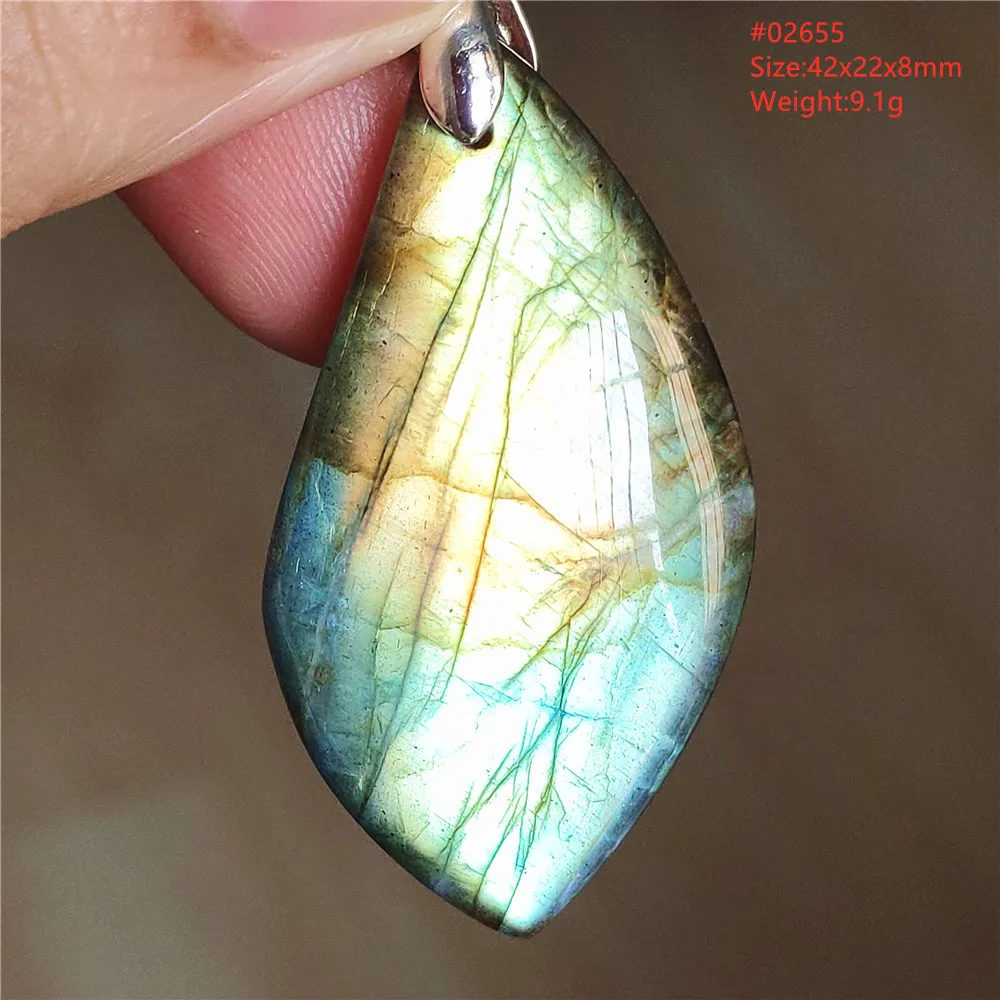 Natural Labradorite Flash Pendant Necklace, Water Drop - Image 70