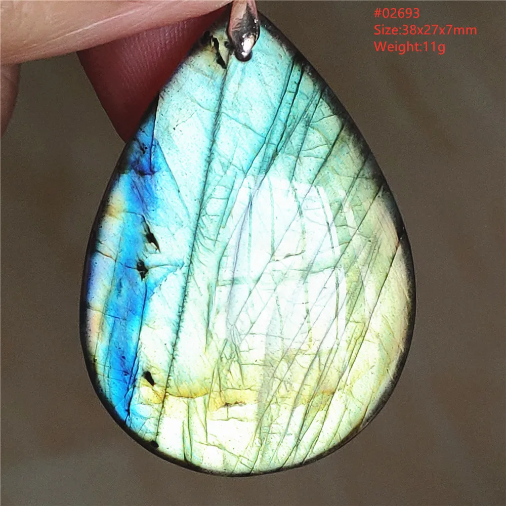 Natural Labradorite Flash Pendant Necklace, Water Drop - Image 21