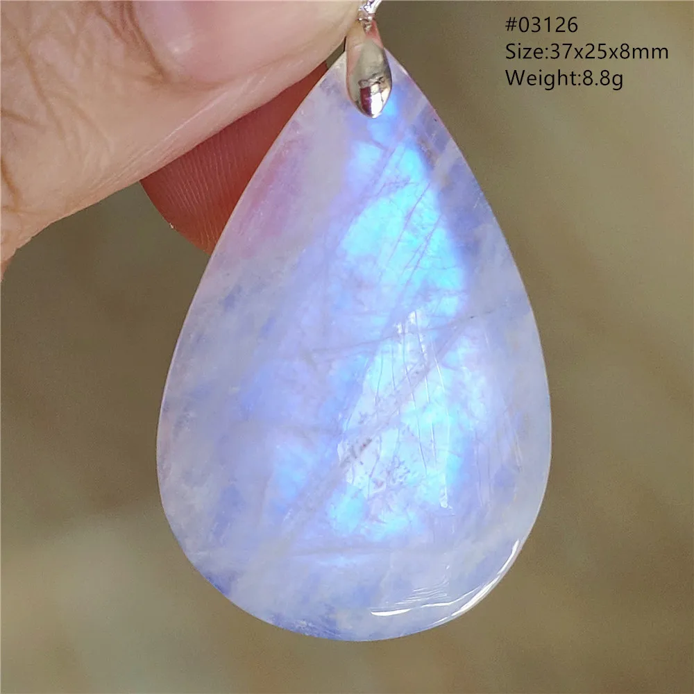 Natural Blue Light Moonstone Pendant Water Drop Beads Women Men Necklace 925 Silver Moonstone Pendant AAAAAA - Image 26
