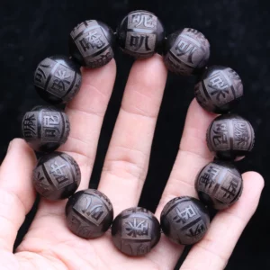 Natural Ebony Beaded Tibetan Buddhist Bracelet 18mm 20mm Men's Amulet Stretch Bracelet - Image 9