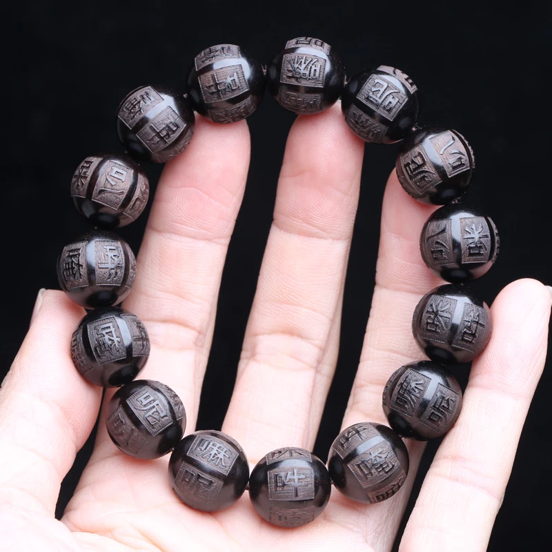 Natural Ebony Beaded Tibetan Buddhist Bracelet 18mm 20mm Men's Amulet Stretch Bracelet - Image 10