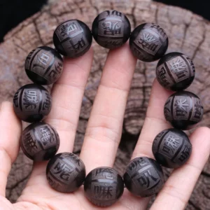 Natural Ebony Beaded Tibetan Buddhist Bracelet 18mm 20mm Men's Amulet Stretch Bracelet - Image 5