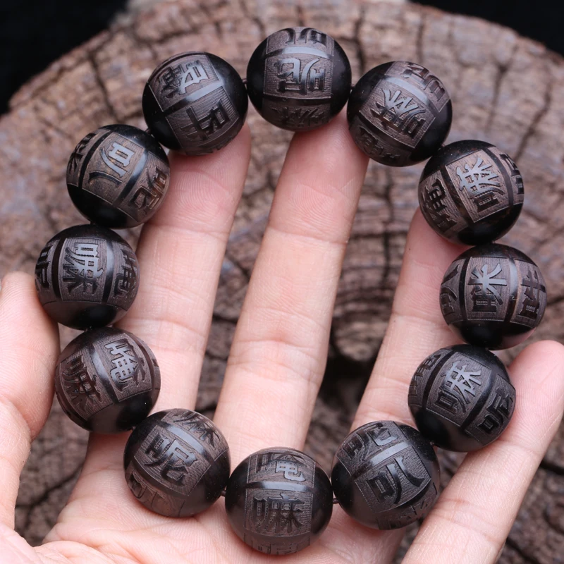 Natural Ebony Beaded Tibetan Buddhist Bracelet 18mm 20mm Men's Amulet Stretch Bracelet - Image 5