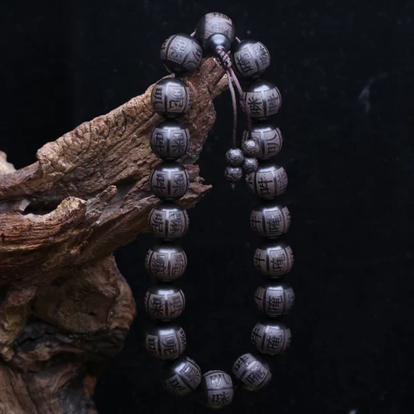Natural Ebony Beaded Tibetan Buddhist Bracelet 18mm 20mm Men's Amulet Stretch Bracelet