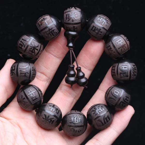 Natural Ebony Beaded Tibetan Buddhist Bracelet 18mm 20mm Men's Amulet Stretch Bracelet