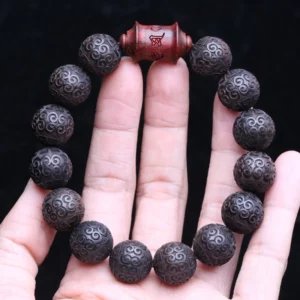 Natural Ebony Bracelet, 15mm Auspicious Cloud Beads, Prayer Beads, Lucky Decoration, Classic Carved Bracelet, Universal - Image 2