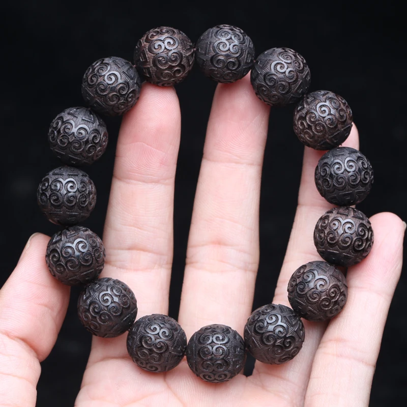 Natural Ebony Bracelet, 15mm Auspicious Cloud Beads, Prayer Beads, Lucky Decoration, Classic Carved Bracelet, Universal - Image 3