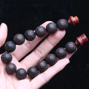 Natural Ebony Bracelet, 15mm Auspicious Cloud Beads, Prayer Beads, Lucky Decoration, Classic Carved Bracelet, Universal - Image 4