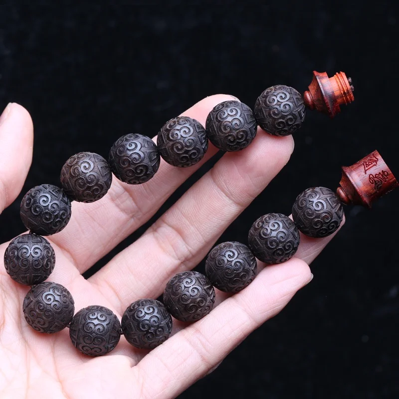 Natural Ebony Bracelet, 15mm Auspicious Cloud Beads, Prayer Beads, Lucky Decoration, Classic Carved Bracelet, Universal - Image 4