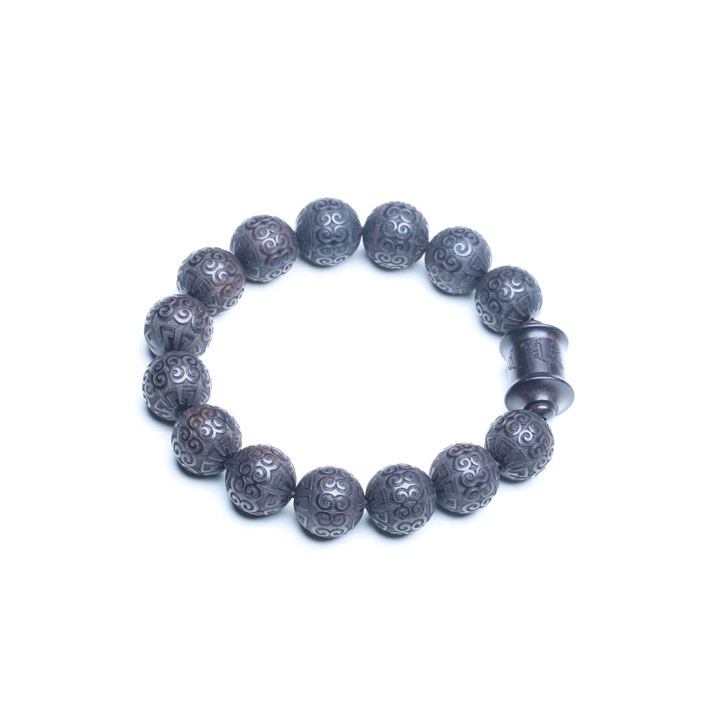 Natural Ebony Bracelet, 15mm Auspicious Cloud Beads, Prayer Beads, Lucky Decoration, Classic Carved Bracelet, Universal - Image 5