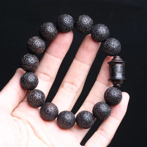 Natural Ebony Bracelet, 15mm Auspicious Cloud Beads, Prayer Beads, Lucky Decoration, Classic Carved Bracelet, Universal