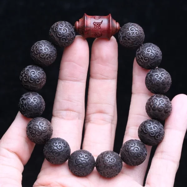 Natural Ebony Bracelet, 15mm Auspicious Cloud Beads, Prayer Beads, Lucky Decoration, Classic Carved Bracelet, Universal