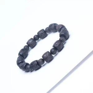 Natural Ebony Six-character Mantra of Tibetan Buddhism Black Wood 12mmx12mm Solid Carving Universal Bracelet for Men and Women - Image 2