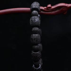 Natural Ebony Six-character Mantra of Tibetan Buddhism Black Wood 12mmx12mm Solid Carving Universal Bracelet for Men and Women - Image 6