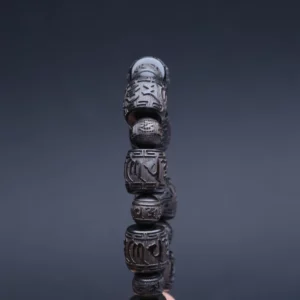 Natural Ebony Six-character Mantra of Tibetan Buddhism Black Wood 12mmx12mm Solid Carving Universal Bracelet for Men and Women - Image 3
