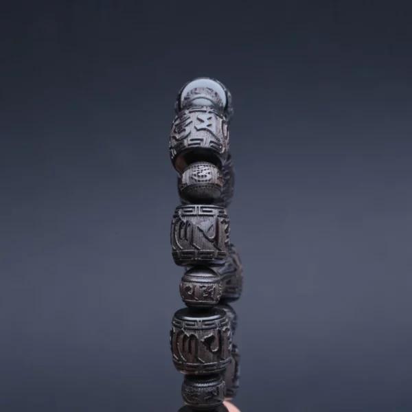 Natural Ebony Six-character Mantra of Tibetan Buddhism Black Wood 12mmx12mm Solid Carving Universal Bracelet for Men and Women