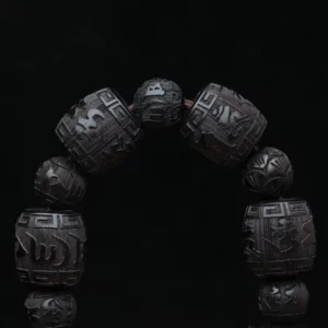 Natural Ebony Six-character Mantra of Tibetan Buddhism Black Wood 12mmx12mm Solid Carving Universal Bracelet for Men and Women - Image 4