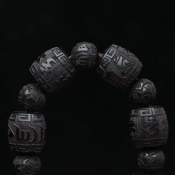 Natural Ebony Six-character Mantra of Tibetan Buddhism Black Wood 12mmx12mm Solid Carving Universal Bracelet for Men and Women