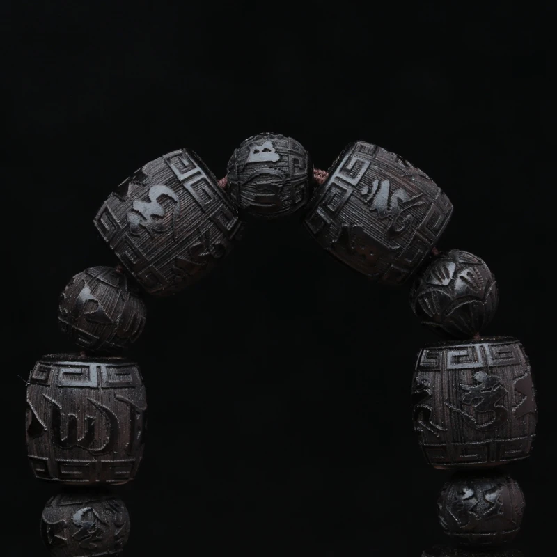 Natural Ebony Six-character Mantra of Tibetan Buddhism Black Wood 12mmx12mm Solid Carving Universal Bracelet for Men and Women - Image 4