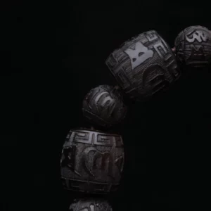 Natural Ebony Six-character Mantra of Tibetan Buddhism Black Wood 12mmx12mm Solid Carving Universal Bracelet for Men and Women - Image 5