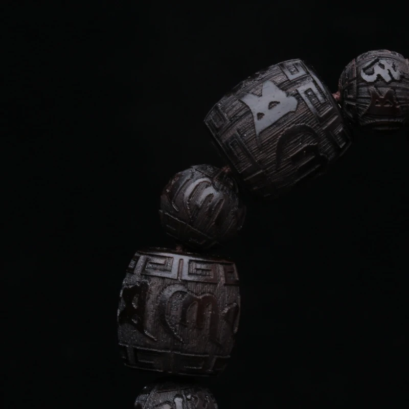 Natural Ebony Six-character Mantra of Tibetan Buddhism Black Wood 12mmx12mm Solid Carving Universal Bracelet for Men and Women - Image 5