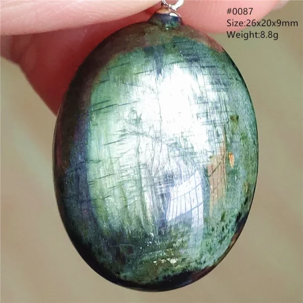 Natural Green Diopside Cat Eye Oval Pendant Necklace