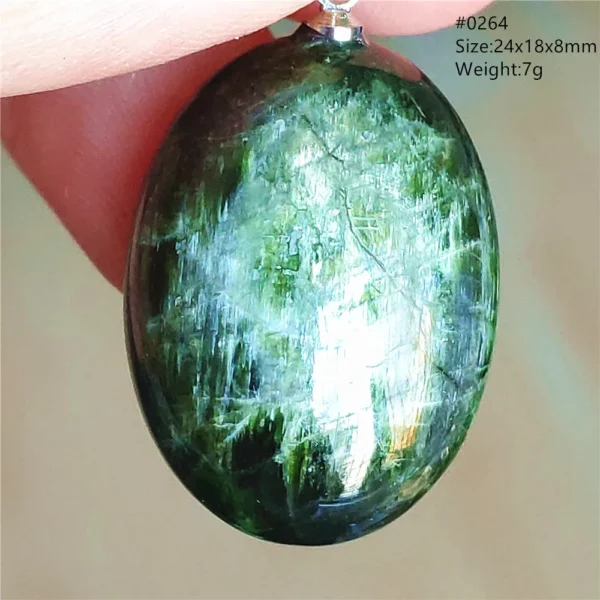 Natural Green Diopside Cat Eye Oval Pendant Necklace