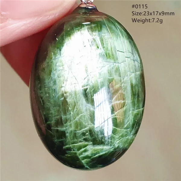 Natural Green Diopside Cat Eye Oval Pendant Necklace