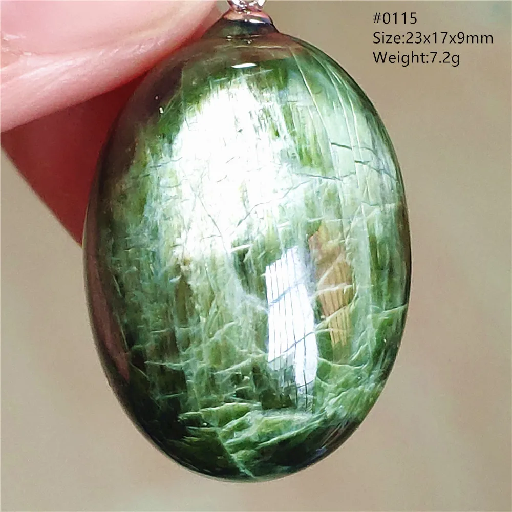 Natural Green Diopside Cat Eye Oval Pendant Necklace - Image 14