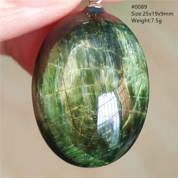 Natural Green Diopside Cat Eye Oval Pendant Necklace