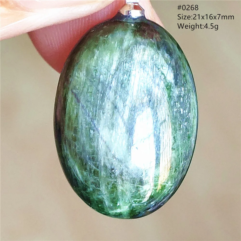 Natural Green Diopside Cat Eye Oval Pendant Necklace - Image 42