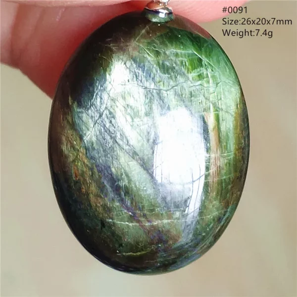 Natural Green Diopside Cat Eye Oval Pendant Necklace