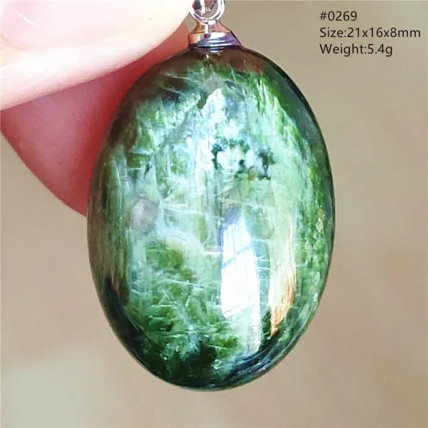 Natural Green Diopside Cat Eye Oval Pendant Necklace