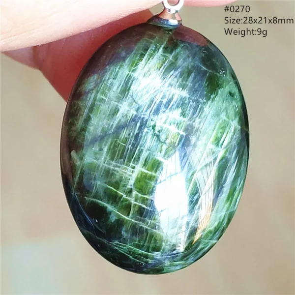 Natural Green Diopside Cat Eye Oval Pendant Necklace